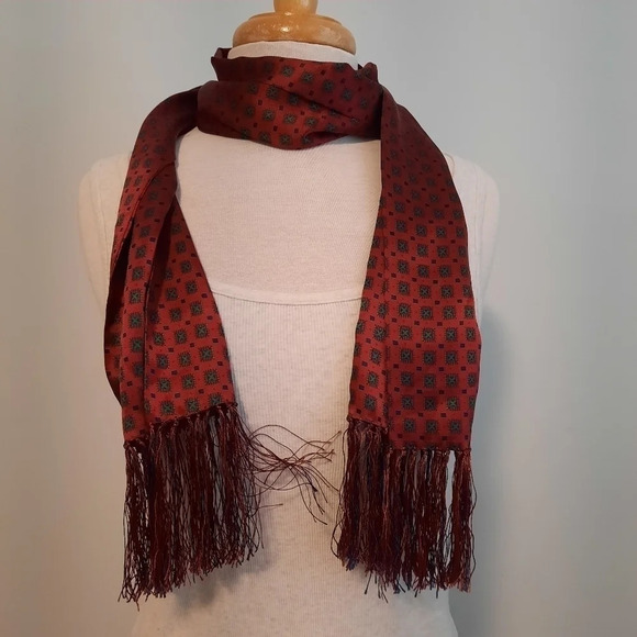 Unbranded Silky Maroon Geometric Shape Multifunctional Scarf Wrap Tassels - Picture 1 of 10